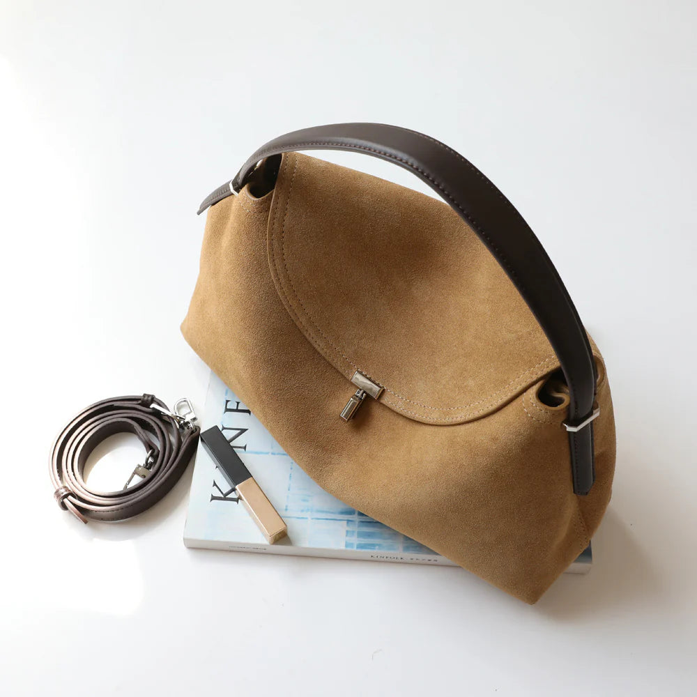Sac en daim à bandoulière avec fermoir en T "Viterbo"*