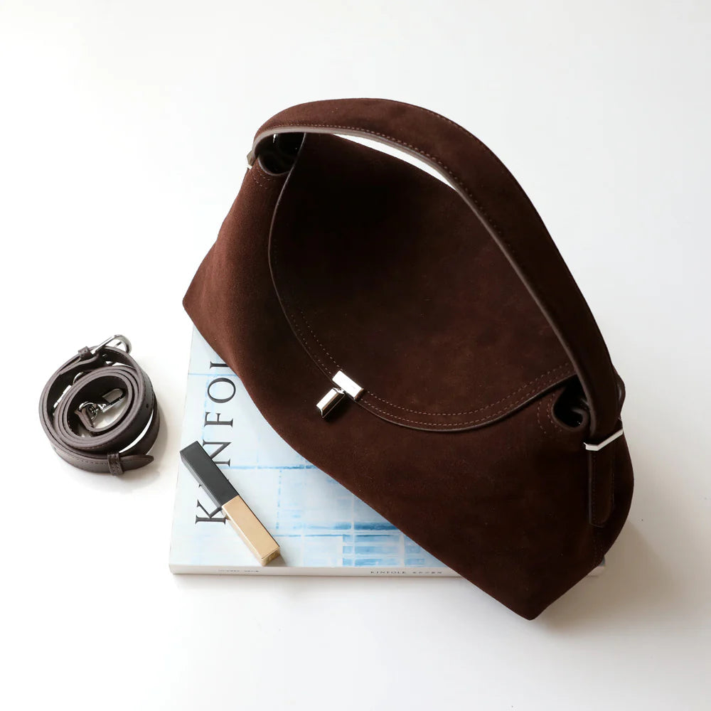 Sac en daim à bandoulière avec fermoir en T "Viterbo"*