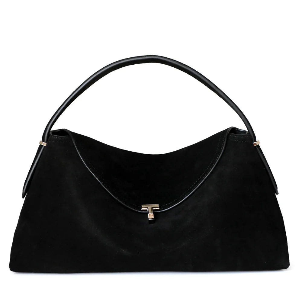 Sac en daim à bandoulière avec fermoir en T "Viterbo"*