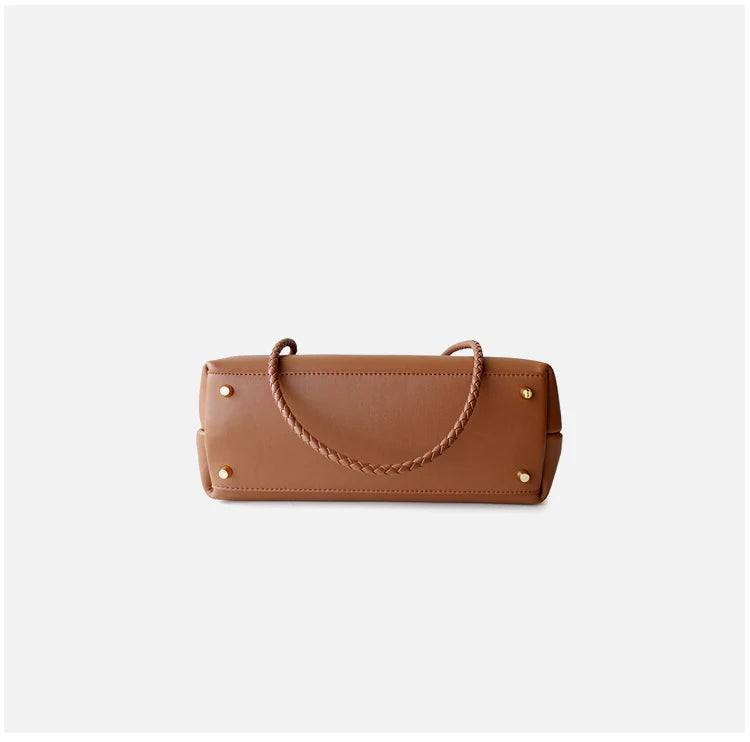 "Asolo" Sac cabas en cuir de vachette à bandoulière avec nœud papillon doré