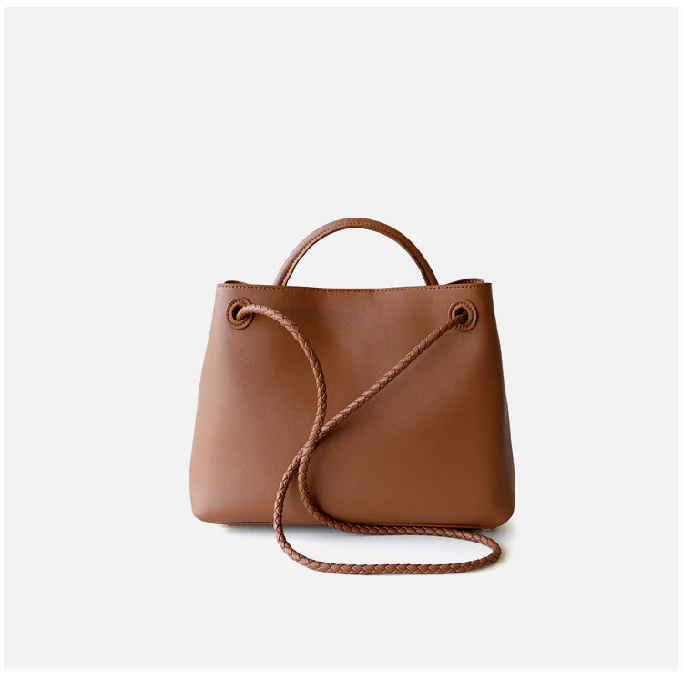 "Asolo" Sac cabas en cuir de vachette à bandoulière avec nœud papillon doré