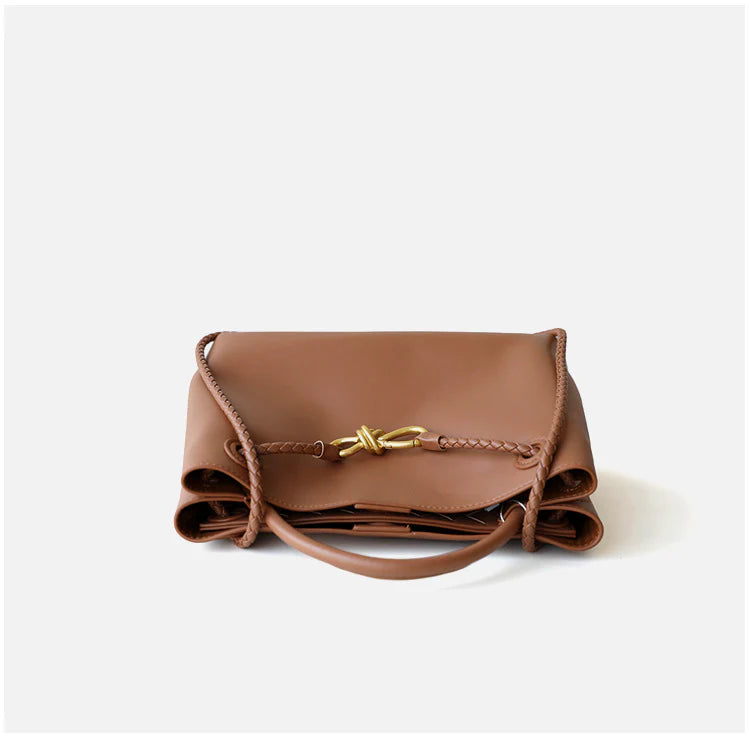 "Asolo" Sac cabas en cuir de vachette à bandoulière avec nœud papillon doré