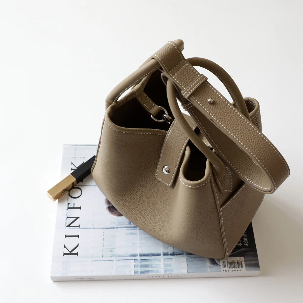 "Assisi" Sac seau femme en cuir de vachette pleine fleur nude