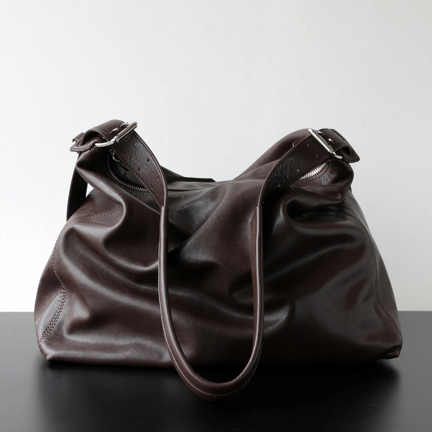 Sac fourre-tout à bandoulière vintage en cuir véritable porté épaule "Bosa" *