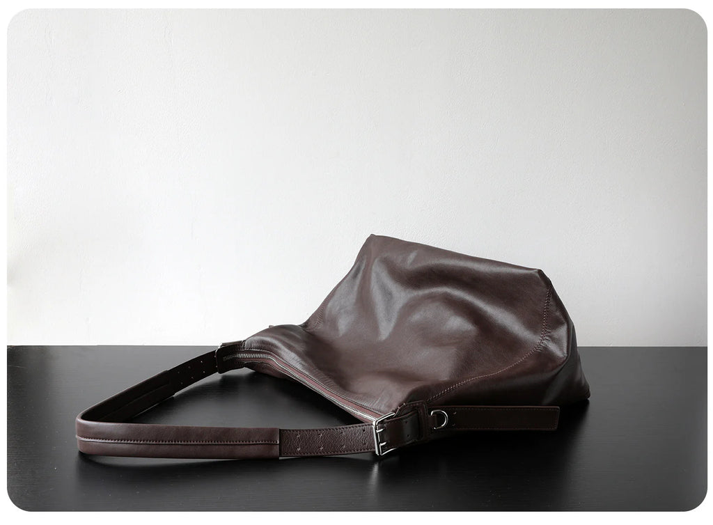 Sac fourre-tout à bandoulière vintage en cuir véritable porté épaule "Bosa" *
