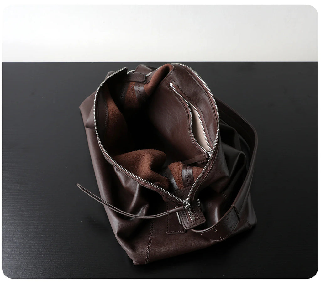 Sac fourre-tout à bandoulière vintage en cuir véritable porté épaule "Bosa" *