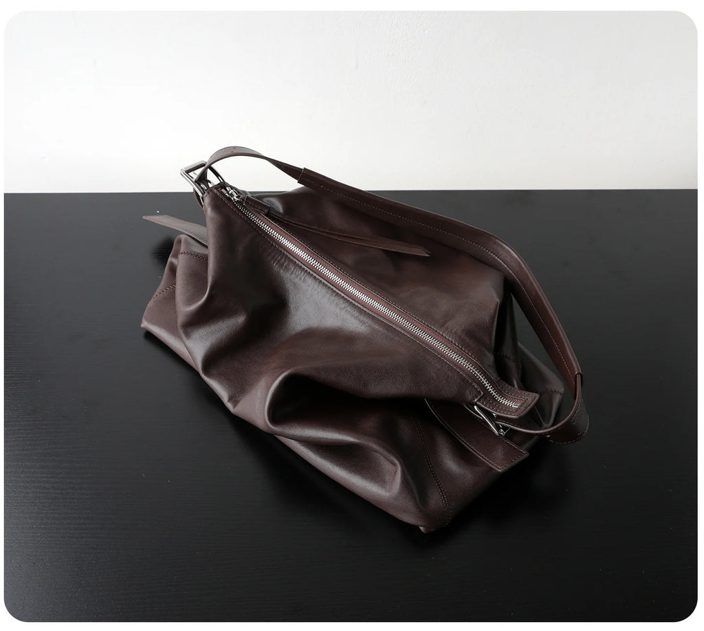 Sac fourre-tout à bandoulière vintage en cuir véritable porté épaule "Bosa" *