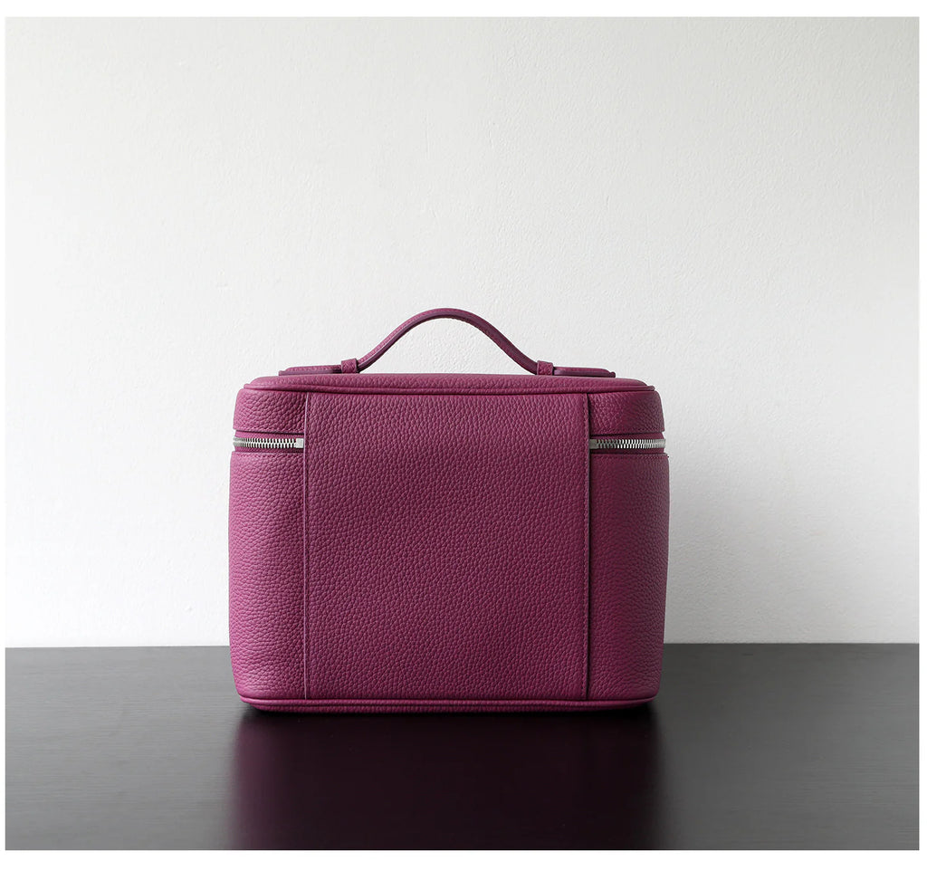 "Tropea" Trousse de maquillage en cuir de vachette souple avec compartiments